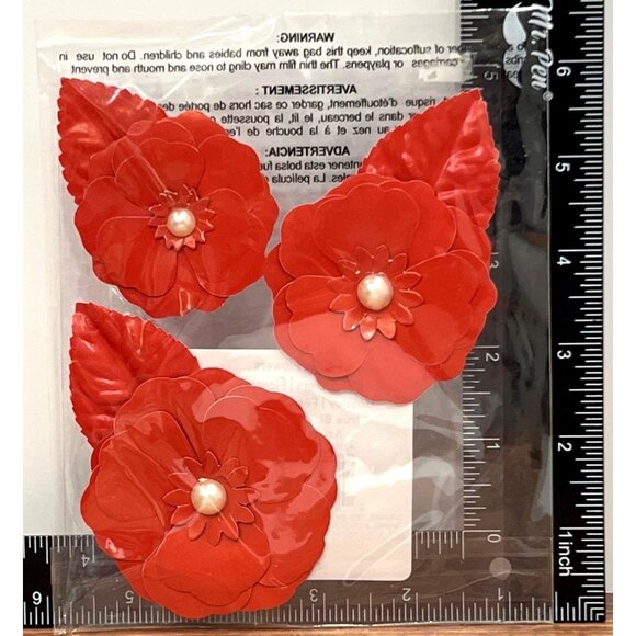 Holiday Paper Flowers for crafting Scrapbooking Red with Pearl Accent 4236078529 - Picture 1 of 3